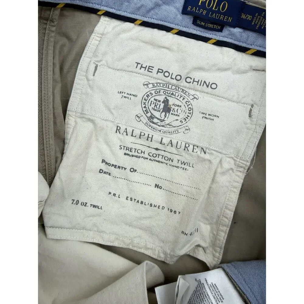 Polo Ralph Lauren Slim Stretch Chino Pants Men’s 36x30 Beige Cotton Blend